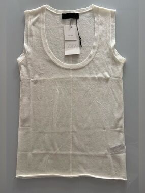 Zara Women’s Wool Blend Scoop Neck Ivory Tank Top - Size Large - New With Tags